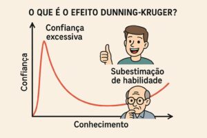 Ilustração do efeito Dunning-Kruger mostrando autoconfiança versus competência